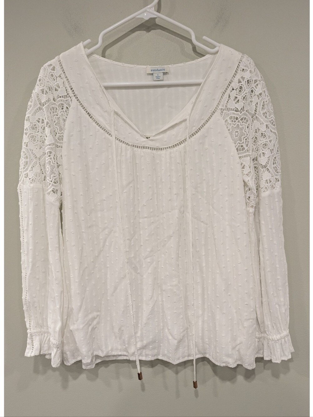 Sundance Catalog White Rayon Lace And Swiss Dot Blouse Size Small